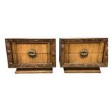 Matching Pair Brutalist Carved 2 Drawer Stands