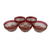 5 Red/Clear Glass Bowls - 5" Round