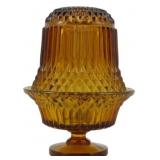 Vtg Indiana Amber Diamond Point Fairy Lamp