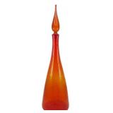 MCM Blenko Crackle Glass Tangerine Decanter