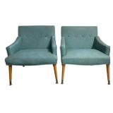 Pair Mid Century Button Back Arm Chairs