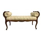 Carved Mahogany Tufted Floral Seat Bench