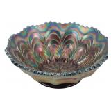 Fenton Cobalt Peacock Trail Carnival Bowl