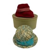 2 Vintage Hats w/ Hat Box