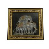 Framed Thai Silk Screen-Printed on Black Fabric
