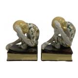 Pair Ceramic Monkey Bookends - 6 x 3.25