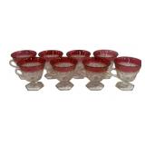 8 Red/Clear Glass Cups - 3.5" Tall