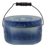 Antique Blue & White Butter Crock 4"x7"