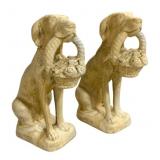 Pr Polyresin Dog Statues w/ Flower Baskets