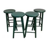 4 Green Painted Wood Bar Stools