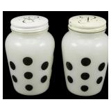 Pr Fire King Black Polka Dot Shakers 4.5"