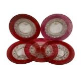 5 Red/Clear Plates - 10.75" Round