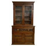 English Victorian Carved 2 Piece Bookcase