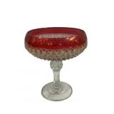Red/Clear Glass Compote - 7.5 x 6.5
