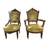 Pair Victorian Carved Walnut Parlor Chairs