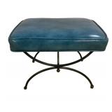 Mid Century Blue Stool on Iron Base