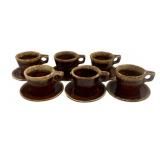 6 Hull Pottery Cups & Saucers - 5.5", 4.5" Tall
