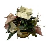 Faux Flower Decoration in Brass Planter - 14 x 15