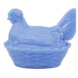 Blue Glass Hen on Nest Figure 5"x6"x4.5"