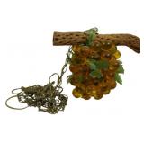 Mid Century Amber Glass Grape Hanging Light