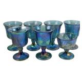Vtg Indiana Blue Harvest Carnival Glass Stems