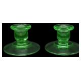 Pr Vtg Depression Uranium Glass Candlesticks
