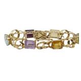 18K Gold Multi-Gemstone Link Bracelet 1.21oz