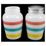 Pr Vtg Fire King Multi Stripe Shakers