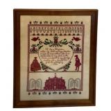 Framed Needlepoint Virginia Sampler 17.5"x13"