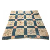 Vtg Patchwork Star Quilt Blue Pink 84"x74.5"