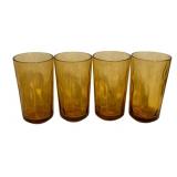 4 Amber Glass Tumblers w/ Thumbprint 6"