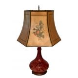Red Majolica Style Floral Table Lamp 25"