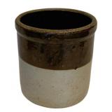 Vtg Two-Tone Stoneware Crock 7.5"x7.5"