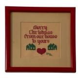 Framed Needlepoint Christmas Sampler 8 x 8