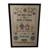 Framed Needlepoint Sampler 19.5"x12.5"