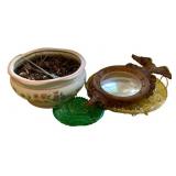 Lot: Planter, Mirror, Glass Dishes