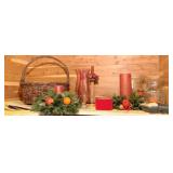 Holiday Decor Lot w/ Basket Candles Greenery