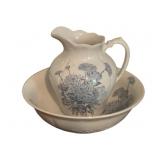 Ceramic Pitcher & Bowl Set w/ Blue Floral