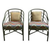 Pair of Curved Rattan Accent Chairs w/ cushions