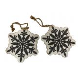 2 Rustic Wooden Snowflake Hanging Decor