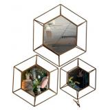 3 Metal Hexagon Mirrors - 24 x 22