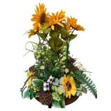 Faux Sunflower Arrangement w/ Glass Vase
