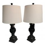 2 Wood Texture Table Lamps - 32" Tall