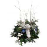 Handcrafted Winter Candle Ring w/ Blue & White