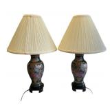 Pair of Painted Floral Lamps - 23" Tall