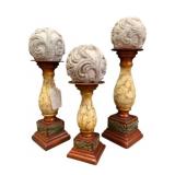 3 Candleholders w/ Balls - 16" Tall