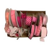 Box Lot of Assorted Pink Ribbons