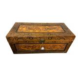 Vintage Heavily Carved Wooden Trunk - 14 x 35 x 16