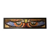Framed Delphi Glass Owl Eyes Mosiac Art  - 23 x 6