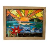 Framed Delphi Glass Sunrise Mosaic Art-16 x 12.75